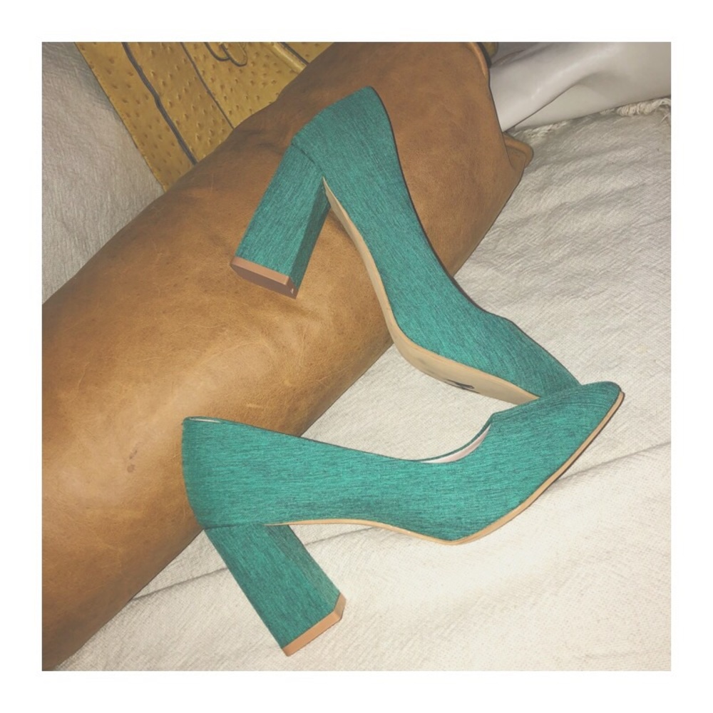 chunky block heel minty green heather knit heels